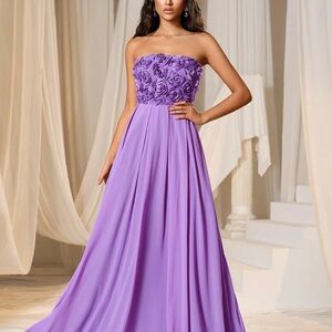 Lavender Strapless Floral Gown